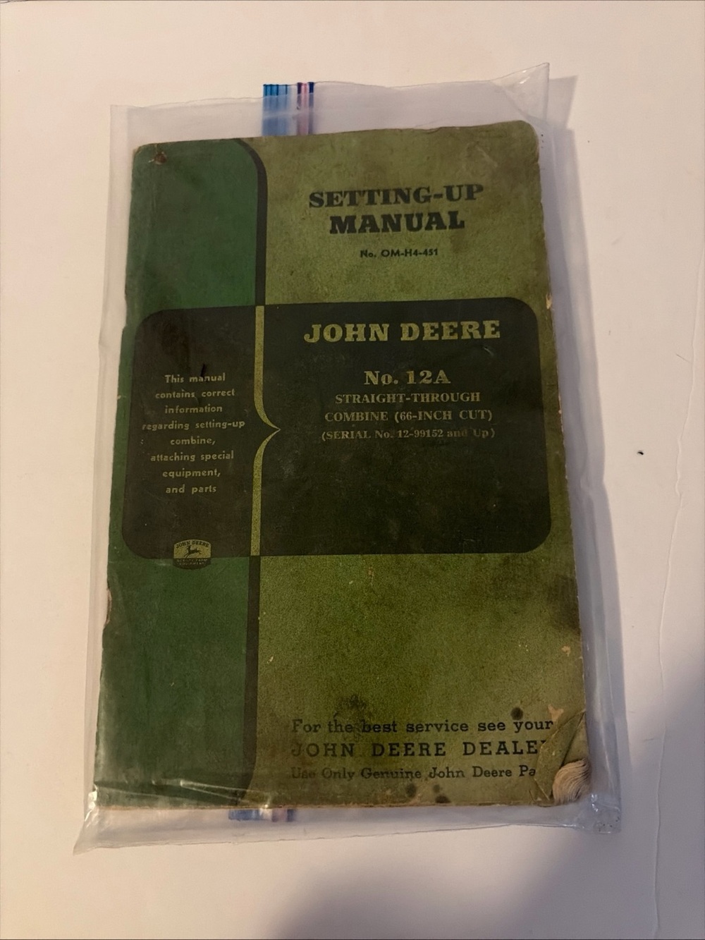 John Deere 12-A Straight-Through Combine No.OM-H4-3-47 Setting Up Manual